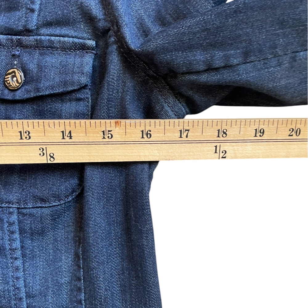 DANA BUCHMAN Dark Blue Button Front Lapel 4-Pocket Denim Jean Jacket - Size 8 - Picture 13 of 16